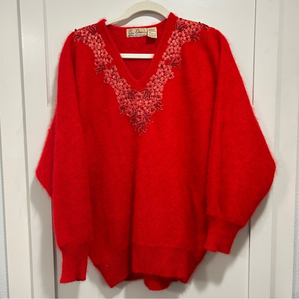 VINTAGE 80s EDDIE DASSIN Angora Rabbit Hair Wool Sweater Beaded size Large